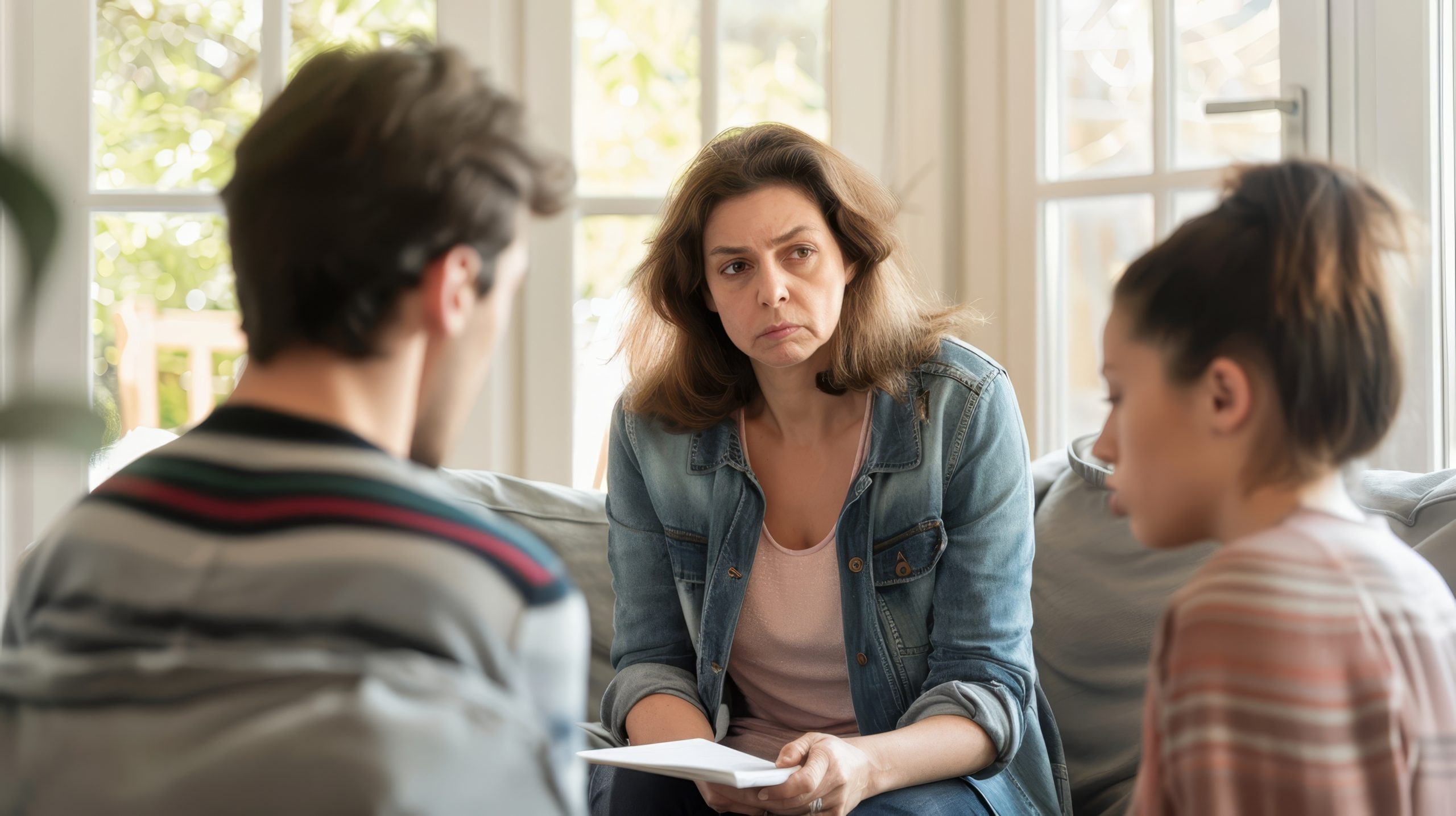 Family discussion with tense atmosphere, suitable for mediation or counseling concepts.