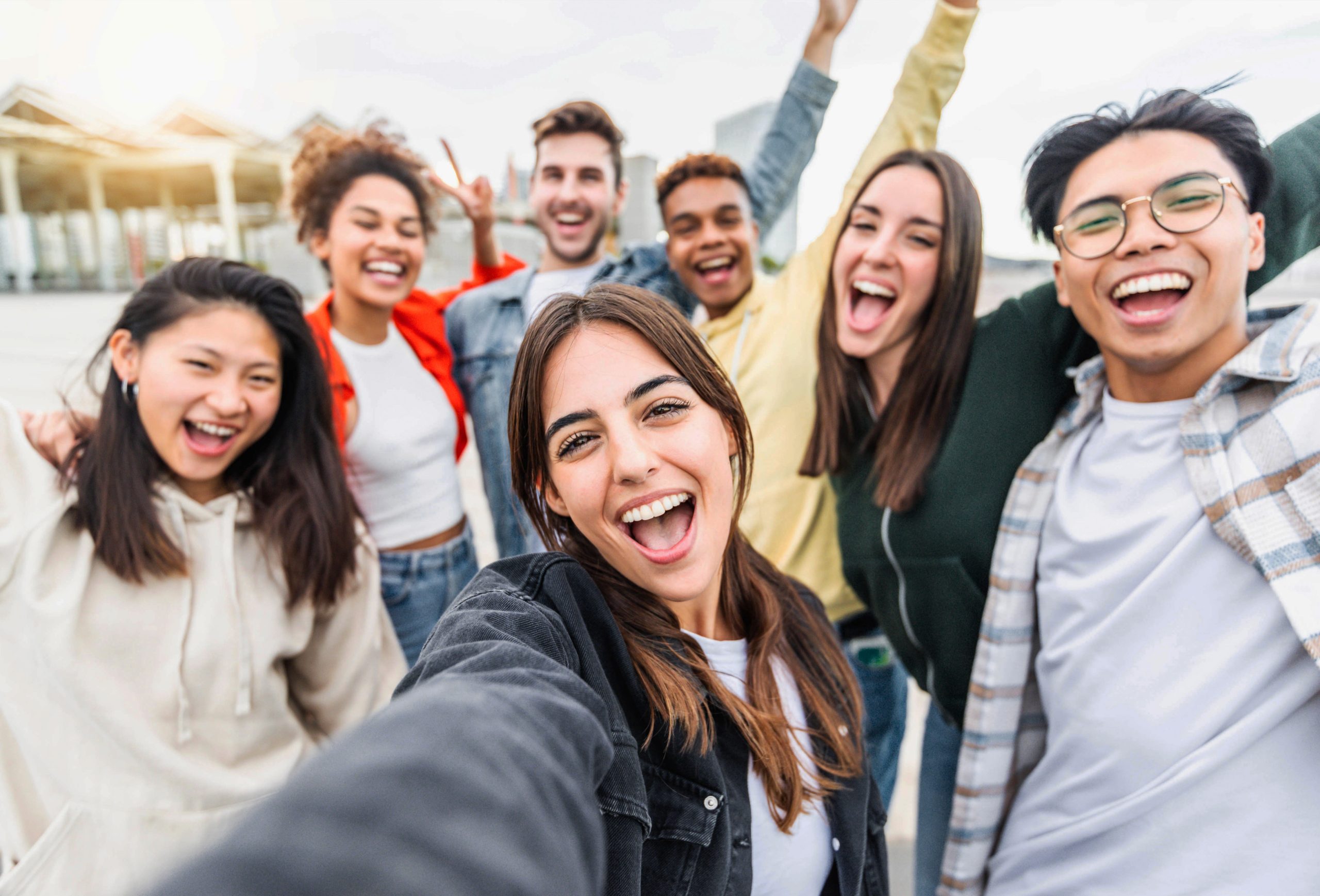 Group of young people enjoying freedom together - Happy multicul