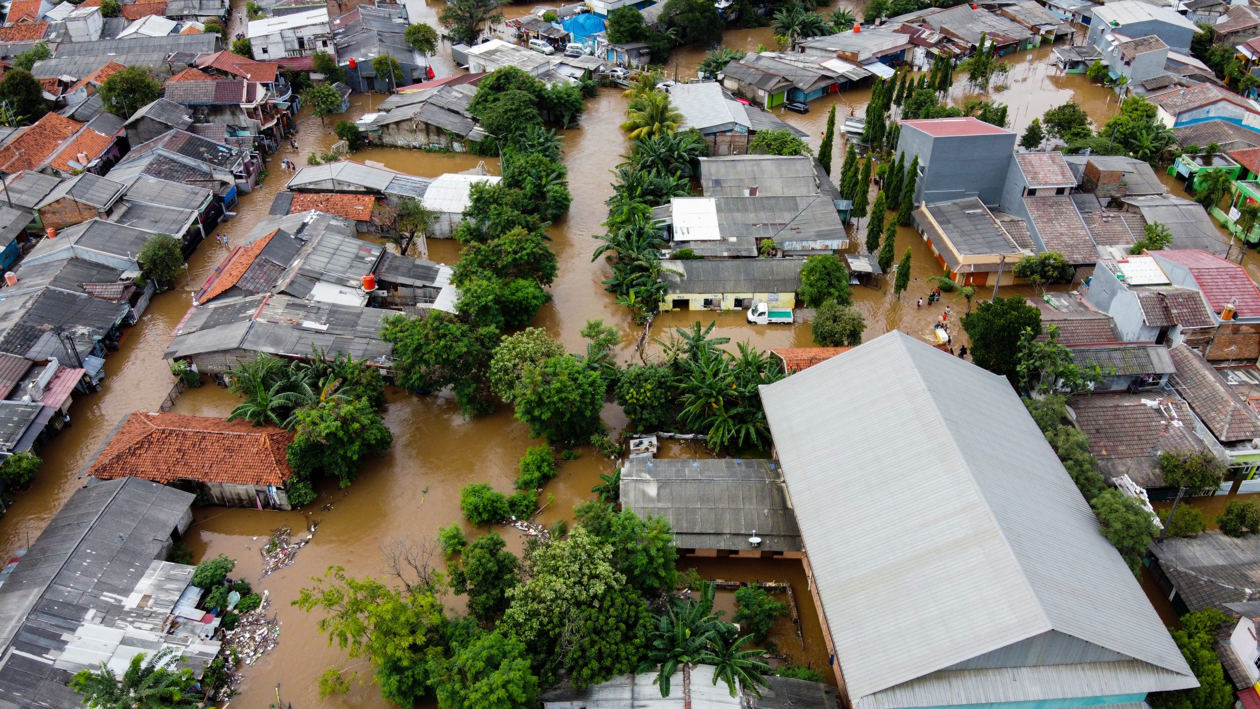 Aerial POV view Depiction of flooding. devastation wrought after